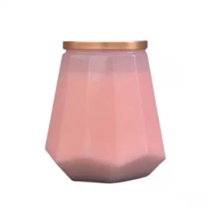 Image of Hexagonal Glass Large Wax Filled Pot Candle with Lid Pink Grapefruit Scent 480g