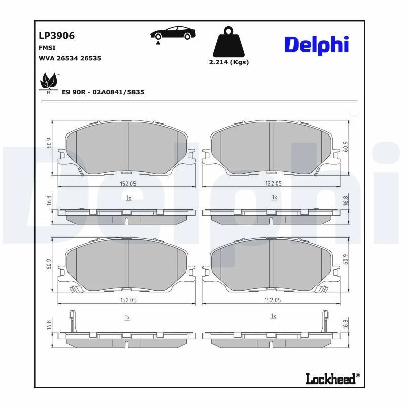 Image of DELPHI Brake pad set DELPHI LP3906