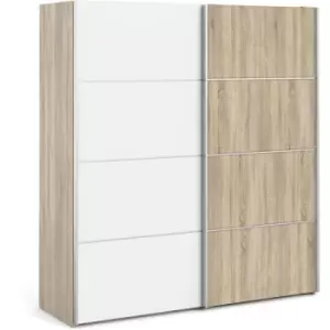 image of Verona Sliding Wardrobe 180cm in Oak with White and Oak doors with 5 Shelves - Oak and White