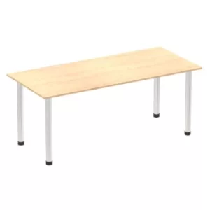 Image of Impulse 1800mm Straight Table Maple Top Brushed Aluminium Post Leg