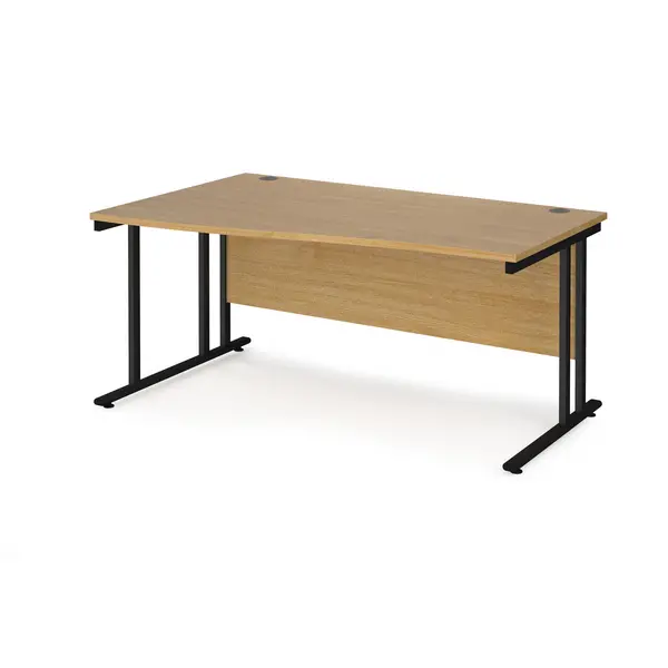 image of Maestro 25 Wave Desk Black Frame and Oak Table Top - Left Hand - 1600mm