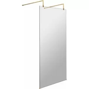 image of Wet Room Screen with Brass Support Arms and Feet 1000mm Wide - 8mm Glass - Hudson Reed