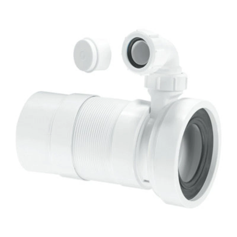 Image of McAlpine WC-F26PV 97-107mm Inlet x 110mm Plain End Outlet Straight Flexible WC Connector with 1.25 Universal Vent Boss. White