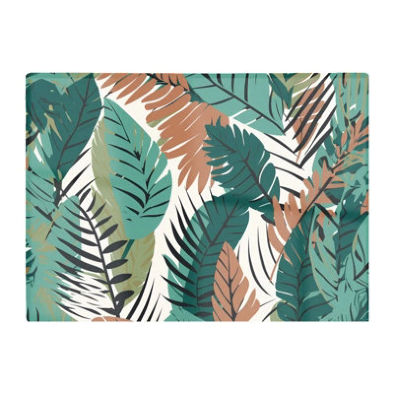 Image of Warren Reed Designer Tropical Floral Leaves Green Brown Glass Chopping Board