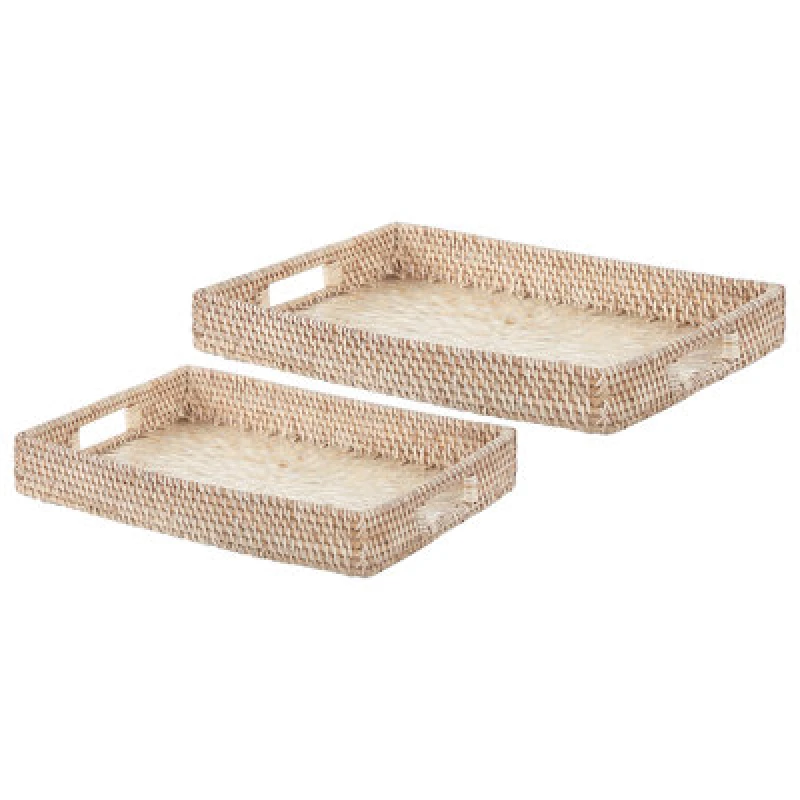 Image of Beliani Set Of 2 Decorative Trays Ndebele Rattan Natural