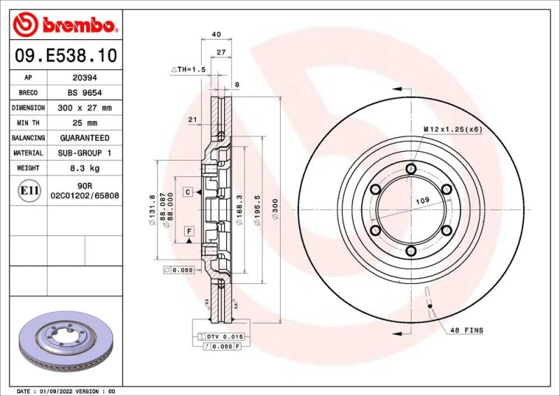 Image of BREMBO Brake disc BREMBO 09.E538.10