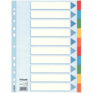 image of Esselte 100193 A4 Multi-Punched Subject Dividers with 10 Tabs (11 holes)