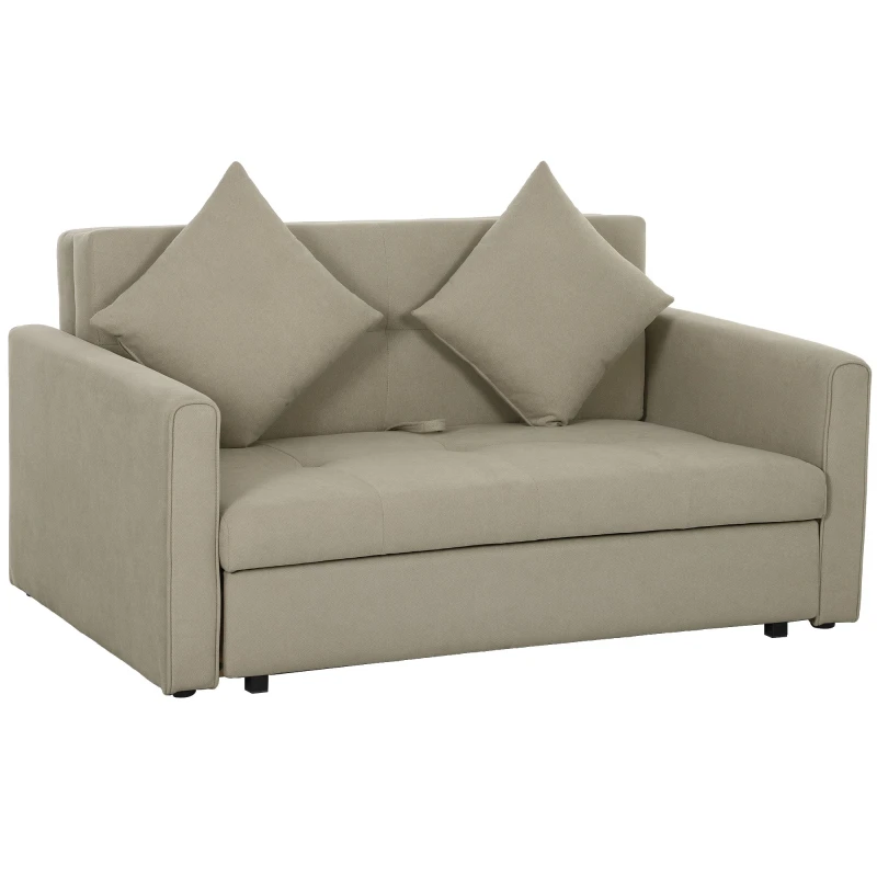 Image of HOMCOM 2 Seater Sofa Bed Convertible Bed Settee w/ 2 Cushions - Tan TJ Hughes 5063603017443