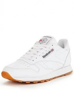 image of Reebok Classic Leather Mens Trainers, White/Gum, Size 10, Women