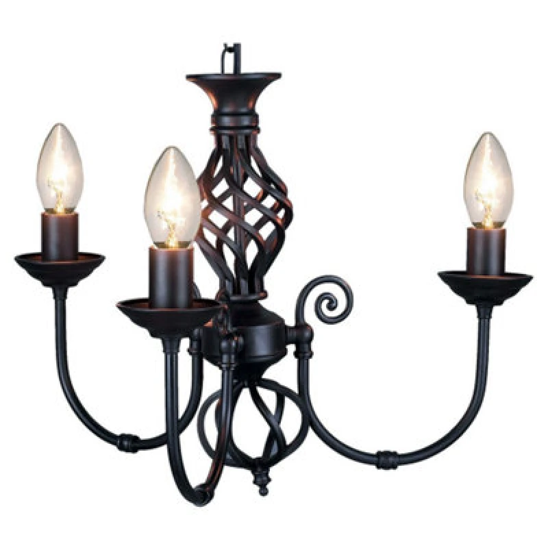 Image of Happy Homewares Matt Black 3 Arm Pendant Light With Twist Knot Design