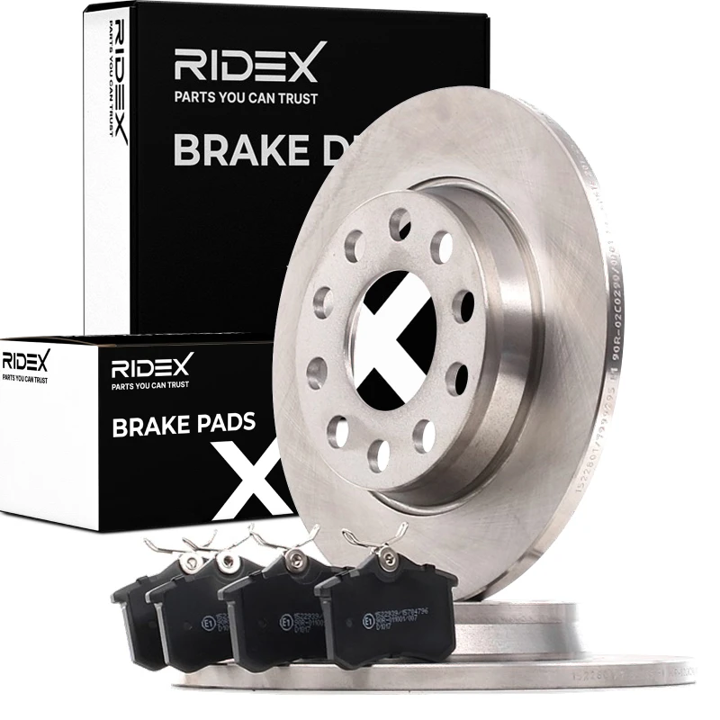Image of RIDEX 3405B1527 Brake disc and pads set Rear Axle, Brake Disc Type: Solid, without integrated wear sensor Brake Set,disc brakes (3405)