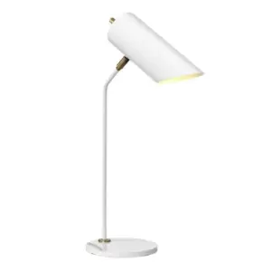 image of Table Lamp Fixed Stem Tubular Spotlight Shade White Aged Brass LED E27 8W