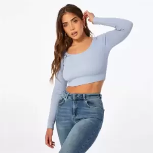 image of Jack Wills Ribbed Scoop Neck Long Sleeve Tee - Blue