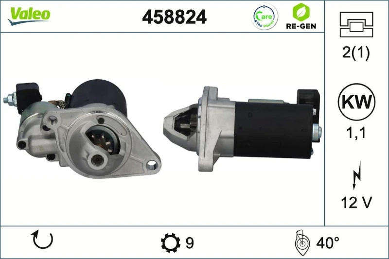 Image of VALEO 458824 Starter motor VALEO RE-GEN REMANUFACTURED 1,1kW, 12V, Number of Teeth: 9 Starter (2)