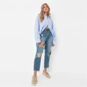 Missguided Petite Riot Ripped Mom Jean - Blue