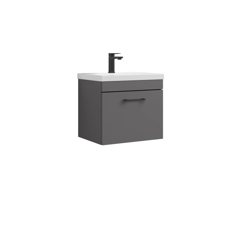 Image of Balterley 1 Drawer Wall Hung Vanity Basin Unit Gloss Grey Black D Handle 500mm Grey
