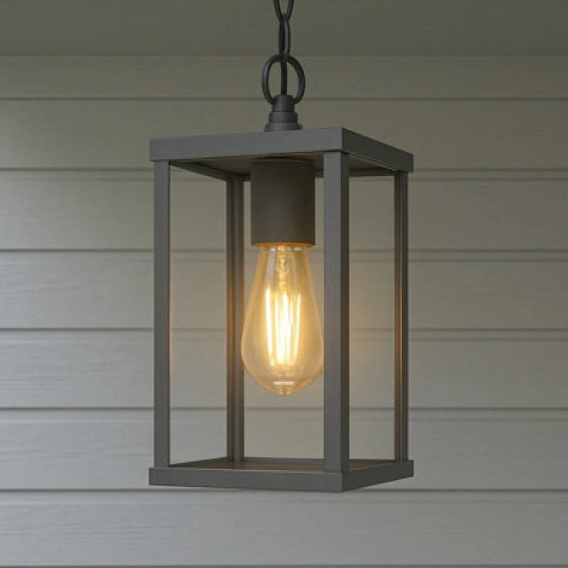 Image of CGC Lighting 'Sienna' Black Hanging Outdoor Porch Lantern Ceiling Light Black unisex