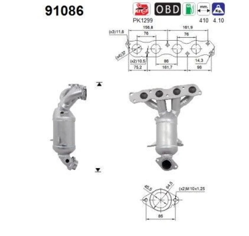 Image of AS Catalytic converter AS 91086