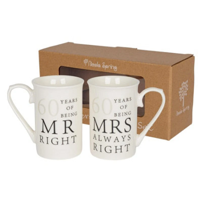 Image of Nicola Spring 2Pc 60Th Anniversary New Bone China Mug Set - 300Ml