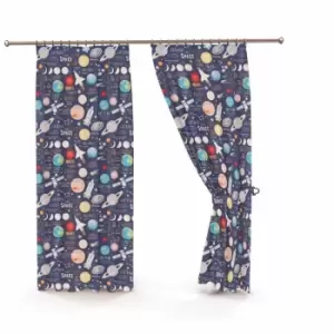 Image of Portfolio Home Kids Club Planets Outer Space One Pair Of Lined Curtains (66 X 54") With Matching Tie Backs