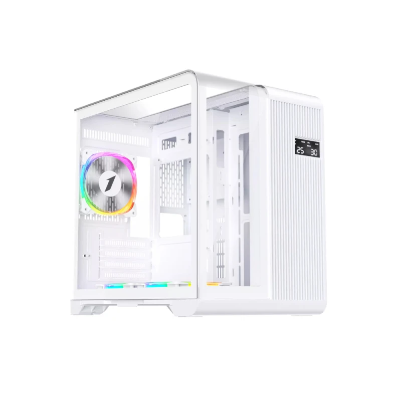 Image of 1STPLAYER RT5-WH-2FS7R-W-1FS7-W Micro-ATX Case, Panoramic Glass, 3 RGB Fans, LED Monitor, Up to 330mm GPU Support RT5-WH-2FS7R-W-1FS7-W