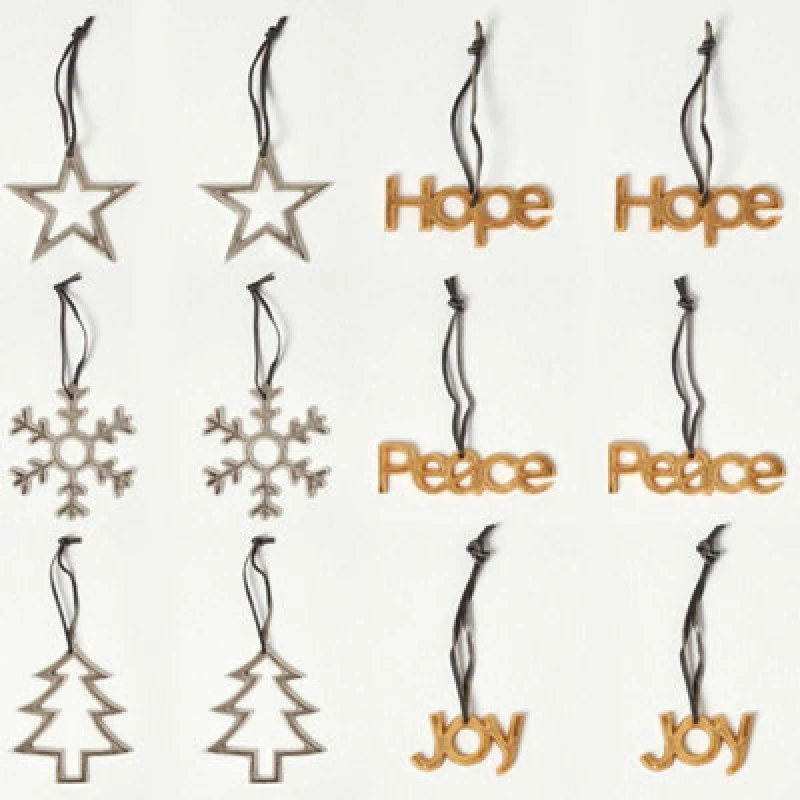 Image of Homescapes Set of 12 Gold and Silver Christmas Tree Decorations Multi
