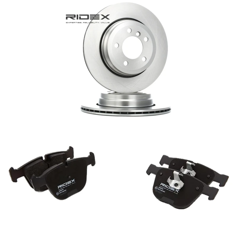 Image of RIDEX 3405B2401 Brake disc and pads set Rear Axle, Brake Disc Type: Vented, prepared for wear warning indicator Brake Set,disc brakes (3405)