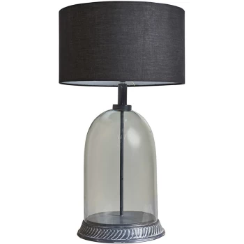 Image of Grey & Clear Glass Table Lamp Light With Large Lampshade - Black - No Bulb