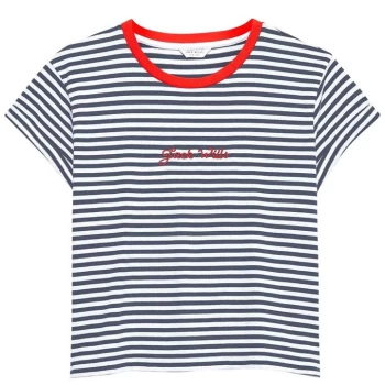 image of Jack Wills Milsom Cropped T-Shirt - Navy/White