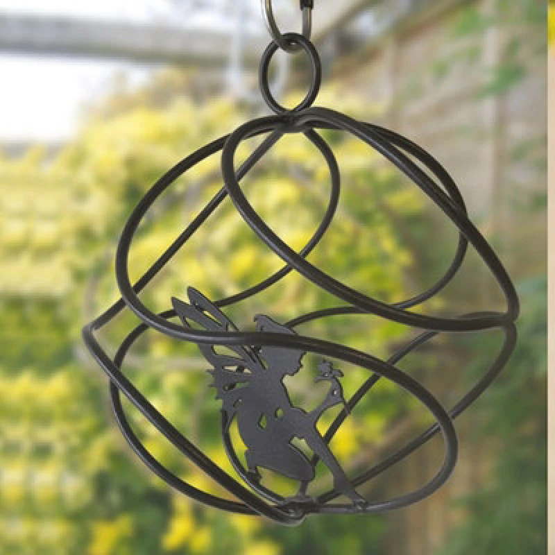 Image of Poppy Forge Fairy Catcher With Sitting Fairy Brown -Hanging Ornament - Solid Steel - L27.9 X W27.9 X H27cm - Black