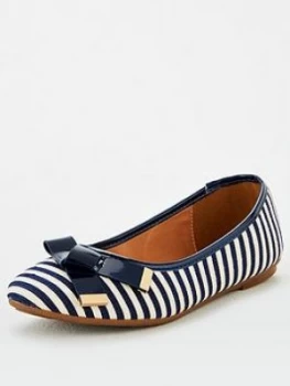 Image of Wallis Folder Bow Front Ballerina, Navy/White, Size 8, Women