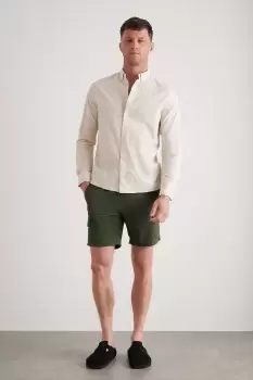Image of Mens Khaki Plain Crinkle Cargo Swim Short