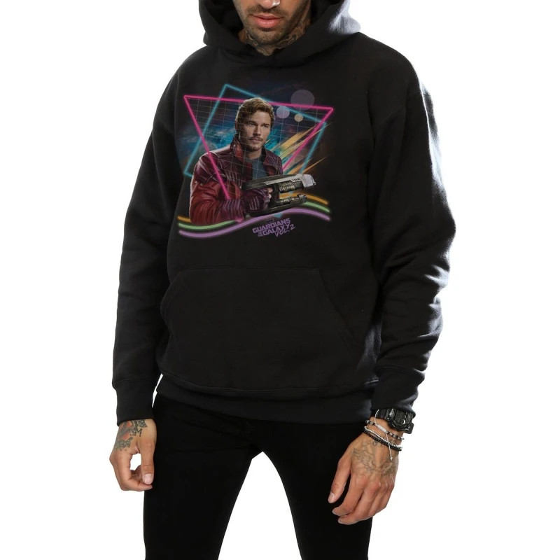 Image of Marvel Marvel Men Guardians Of The Galaxy Neon Star Lord Hoodie in Black Size: Small Black S Male 5057245386135