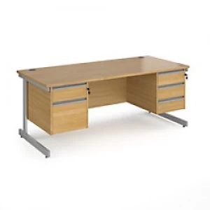 Image of Dams International Straight Desk with Oak Coloured MFC Top and Silver Frame Cantilever Legs and Two & Three Lockable Drawer Pedestals Contract 25 1800