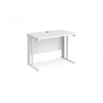 Image of Office Desk 1000mm Rectangular Desk With Cable Managed Leg White Tops With White Frames 600mm Depth Maestro 25