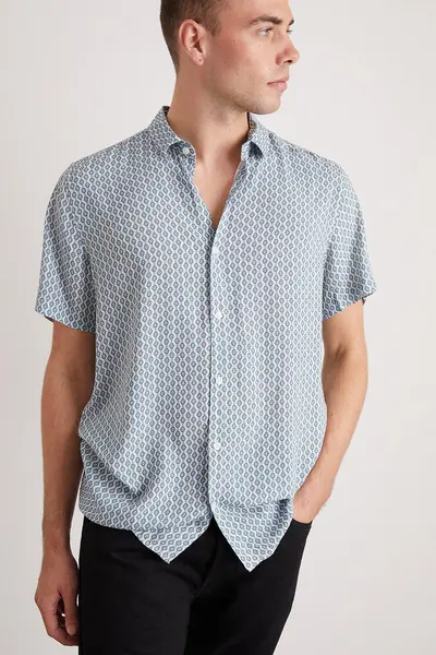 Image of Burton Mens Blue Geo Textured Print Shirt Blue S Male BBB04058