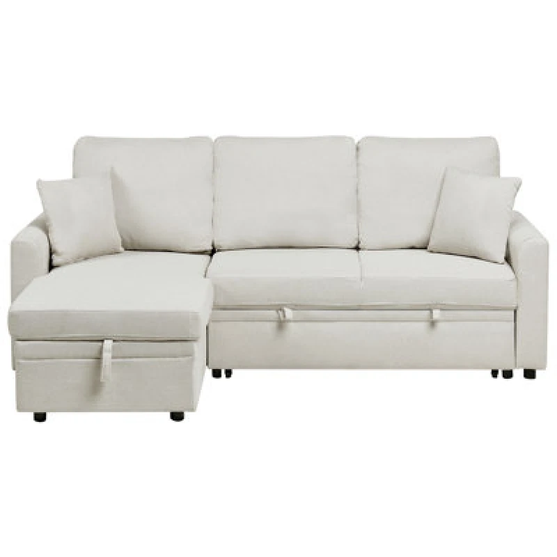 Image of Beliani Corner Sofa Bed 3 Seater Nassjo Faux Linen Light Beige Right Hand