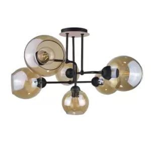 image of Monde Multi Arm Semi Flush Ceiling Light Wood, 55cm, 6x E27