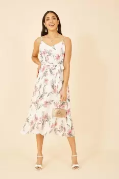 Image of Ivory Floral Strappy Pleated Midi Dress