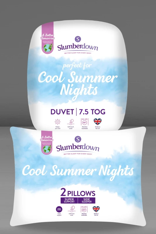 Image of Slumberdown Cool Summer Nights 7.5 Tog Summer Duvet with 2 Firm Support Pillows in White Size: Super King White Unisex Super King