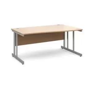 Image of Momento right hand wave desk 1600mm - silver cantilever frame and