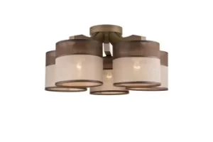 Image of Andrea Multi Arm Semi Flush Ceiling Light, Fabric Shades, Sonoma, 5x E27