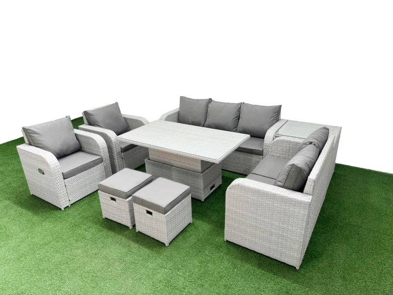 Image of FIMOUS Fimous - pe Rattan Garden Furniture Set Reclining Chair Sofa Double Love Seat 2 Seater Sofa Lounge Set Adjustable Lifting Dining or Coffee Tabl