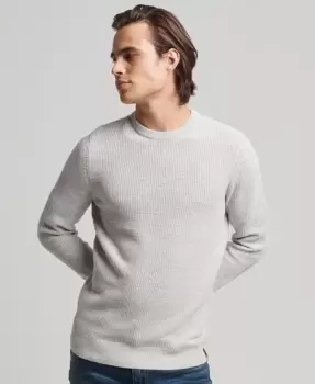 Image of Superdry Mens Vintage Textured Crew Knit Jumper Grey / Moon Mist Heather - Size: L