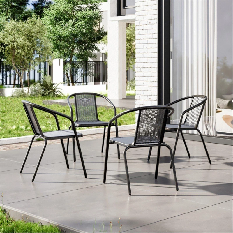 Image of Breeins Rattan 4Pcs Stacking Garden Chairs, Black Garden Chairs Large Black 38323703430