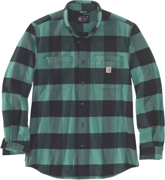 Image of Carhartt Midweight Flannel Plaid Shirt, green, Size 2XL