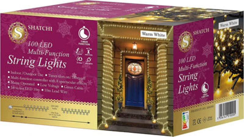 Image of Shatchi 100 Warm White Leds Multifunction Timer Outdoor String Fairy Lights 10M