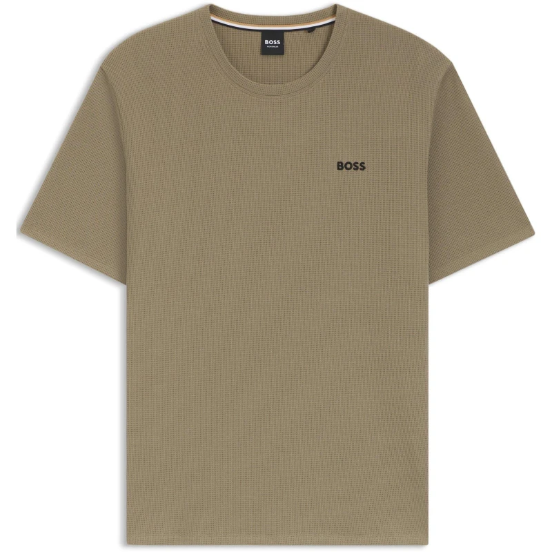 Image of Boss Mens Waffle T-Shirt, Structured Design Regular Fit T-Shirts Small Brown 58380905350