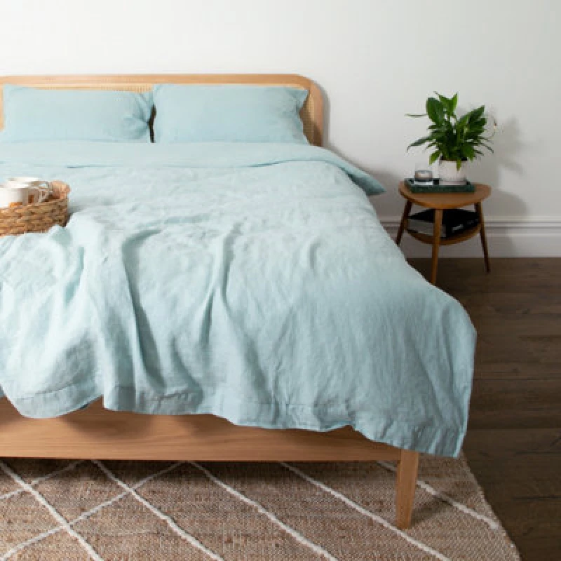 Image of Native Natural Aqua Single 100% Linen Duvet Cover (135x200cm) in Blue Blue Unisex Single
