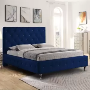 image of Barella Bed King Plush Velvet Blue